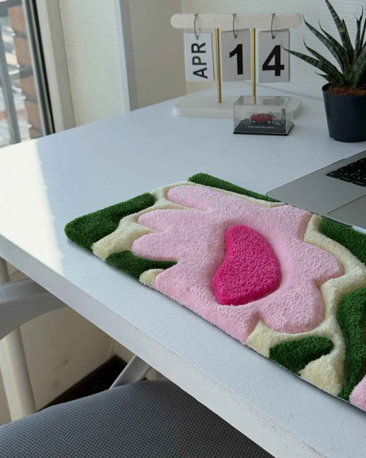 The Retro Bloom: Handmade Custom Floral Tufted Desk Mat