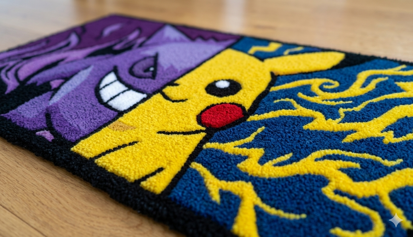 Gengar x Pikachu Split-Face Handmade Rug