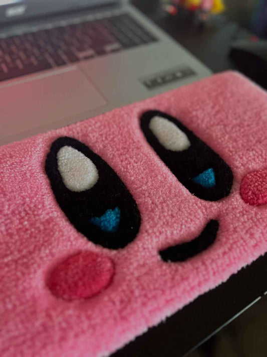 Cute Pink Kirby Tufted Rug | Handmade Anime Desk Mat & Keyboard Wrist Rest | Kawaii Gamer Room Decor Gift