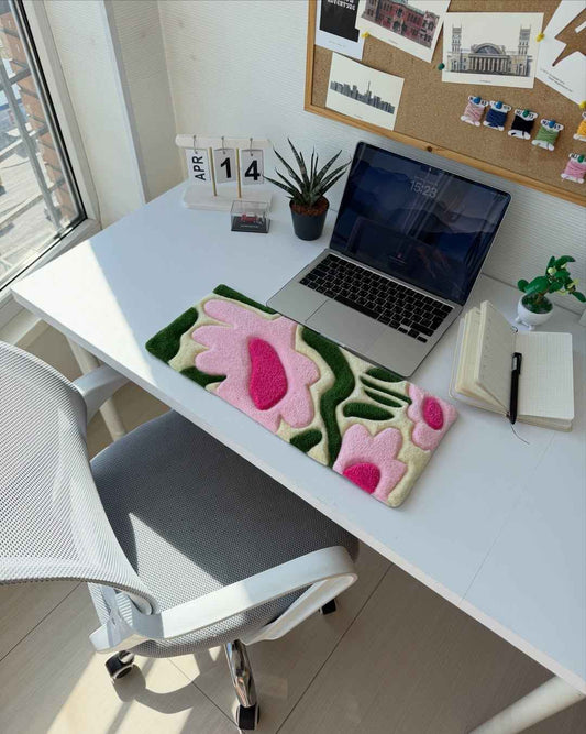 The Retro Bloom: Handmade Custom Floral Tufted Desk Mat